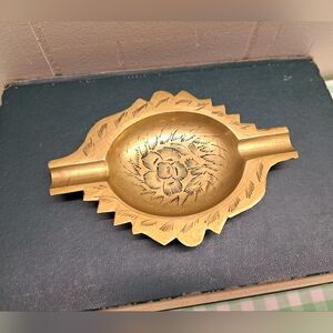 Vintage Brass Ashtray with Floral Design